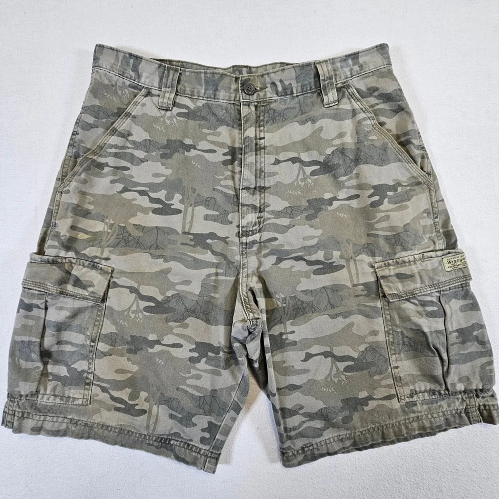 Wrangler Hero Mens Camo Cargo Shorts Green Tan‎ Cotton Utility Size 34 60CMW7E